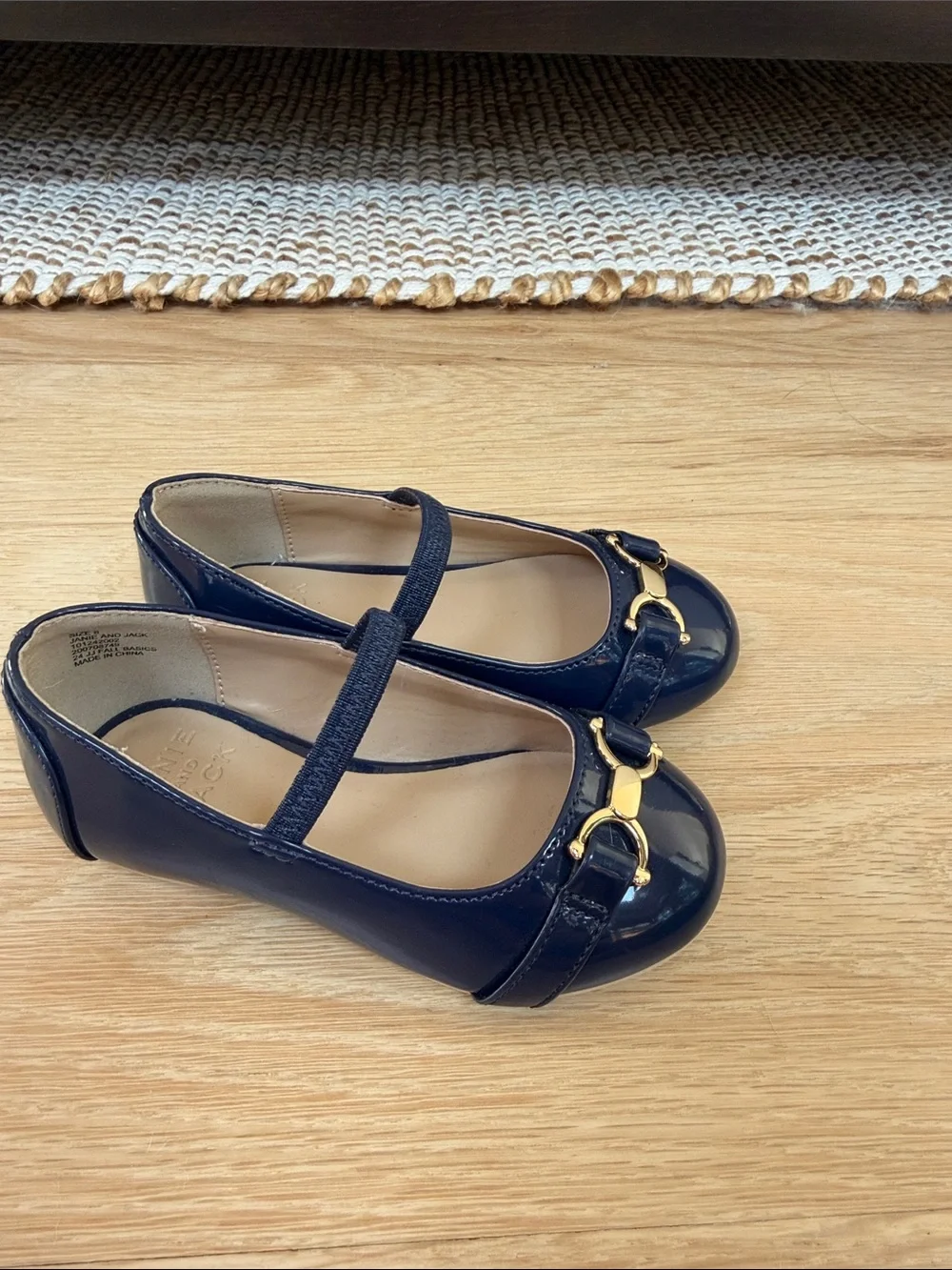 Janie and Jack Navy Patent Mary Jane Flats with Gold Accent